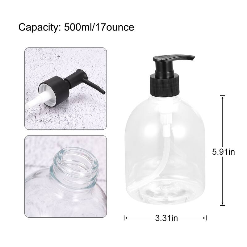 Soap Dispensers Set- 17Oz Plastic Dish Hand Soap Dispenser with Pump for Kitchen Bathroom, 3Pcs Clear - Transparent Black - Transparent Black