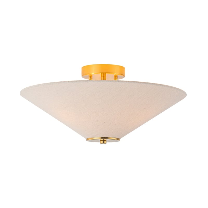 3-Light Mid-century Linen Cone Semi-flush Mount - N/A