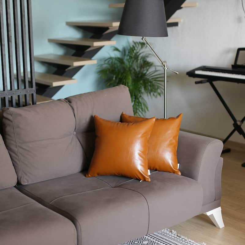 Decorative Vegan Faux Leather Throw Pillows Set of 2