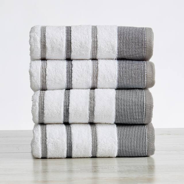 Luxurious Cotton Decorative Stripe Towel Set - Hand Towel (4-Pack) - Dark Grey / Light Grey