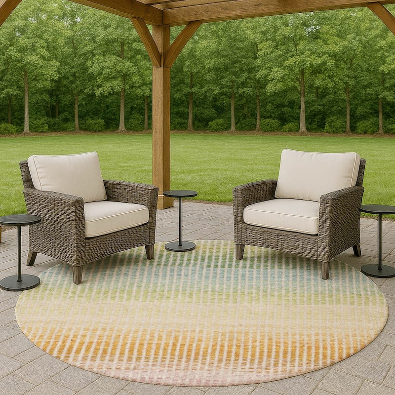 Machine Washable Indoor/ Outdoor Contemporary Stripes Chantille Rug - Salmon - 8' x 8'