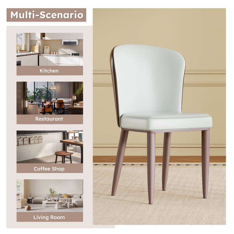 PU Leather Dining Chairs Set of 2, Ergonomic Upholstered Lounge Chair, Accent Chair with Curved Backrest & Carbon Steel Legs