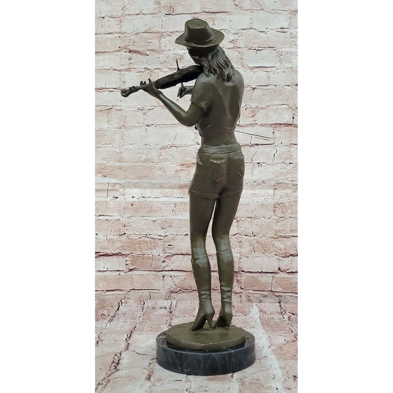 Cowgirl Violinist Bronze Sculpture – Western Music Figurine