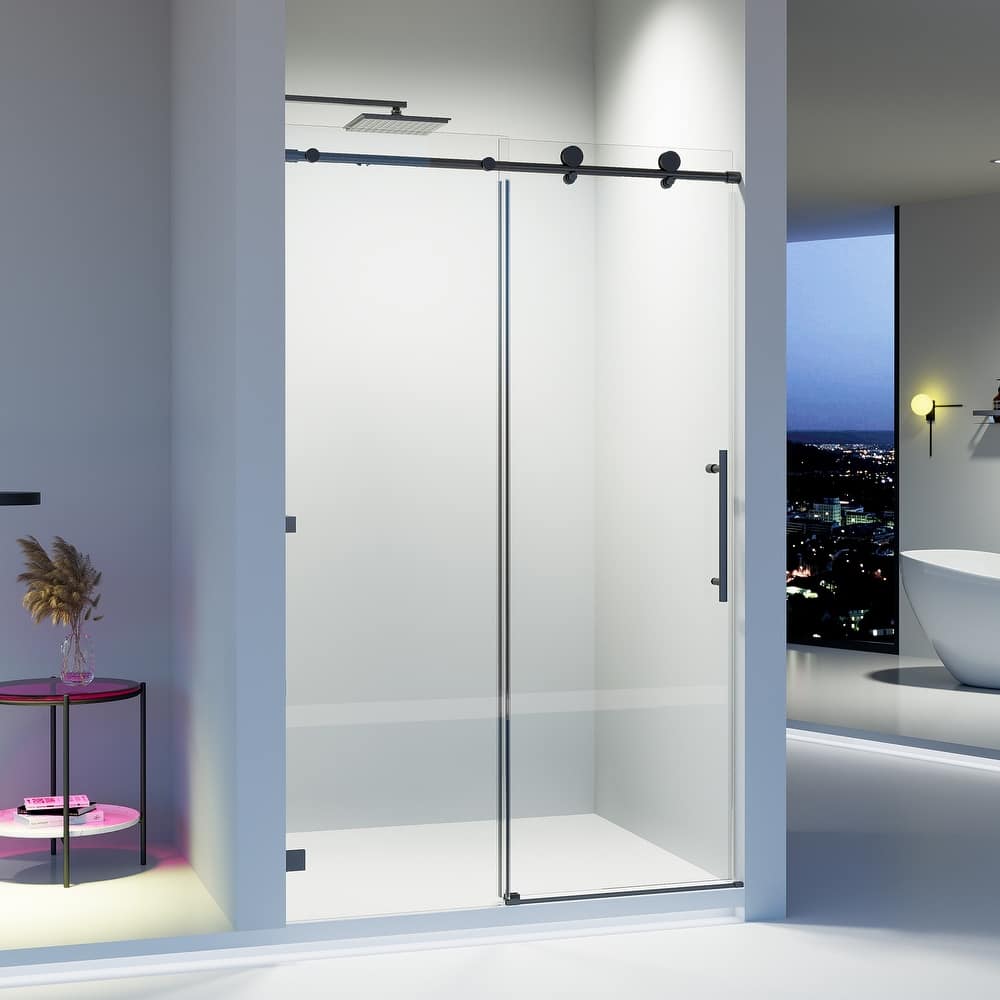 46-48" Frameless Sliding Shower Door with Soft-Close, 8mm Tempered Glass, Adjustable Single Bypass Design - 48x76"