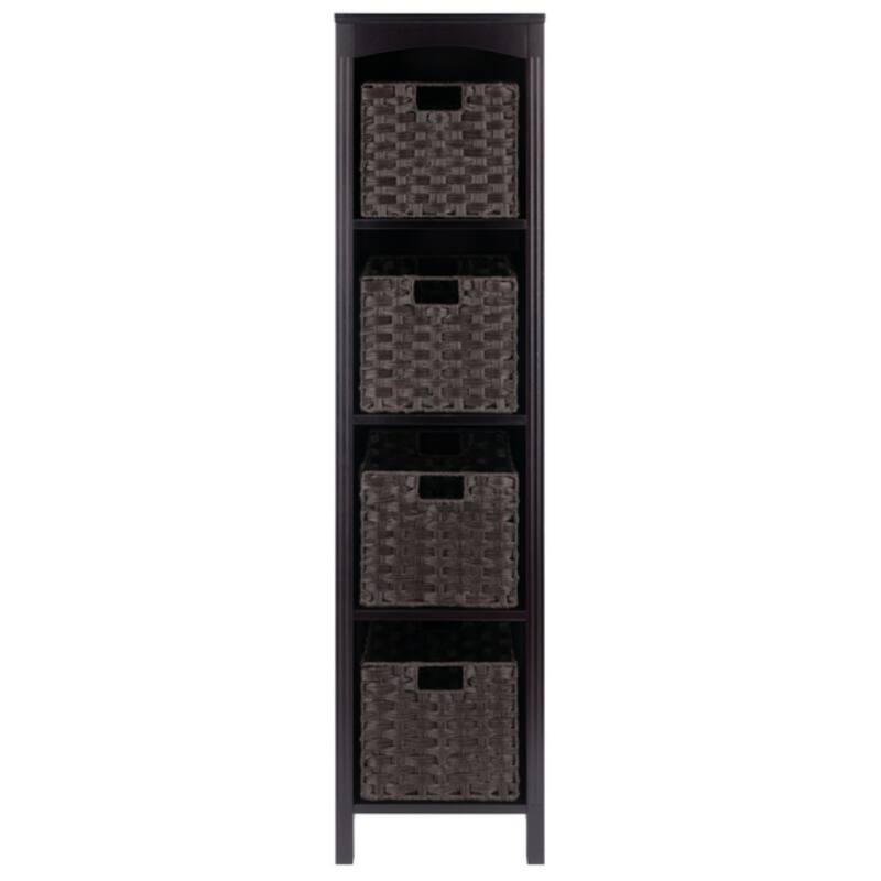 Terrace 5-Pc Storage Shelf with 4 Foldable Woven Baskets, Espresso and Chocolate - 14.49 x 11.81 x 55.98 inches