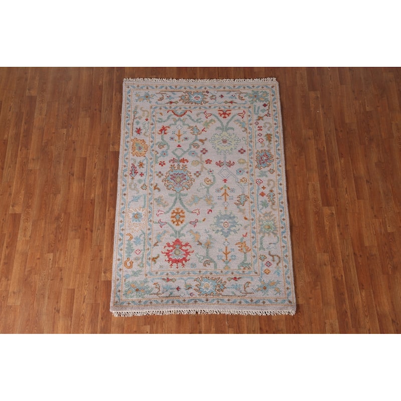 All-Over Floral Oushak Oriental Accent Rug Handmade Wool Carpet - 4'0"x 6'0"