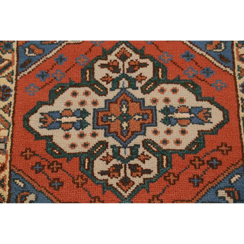 Hand Knotted Oriental 100% Wool Carpet Traditional Geometric Oranges & Rust Kazak Runner Rug - 9' 10'' X 2' 7''