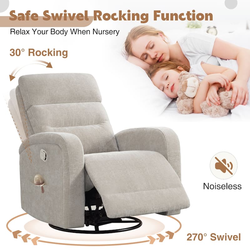 Aemeios Faux Leather Swivel Glider Rocker Manual Recliner