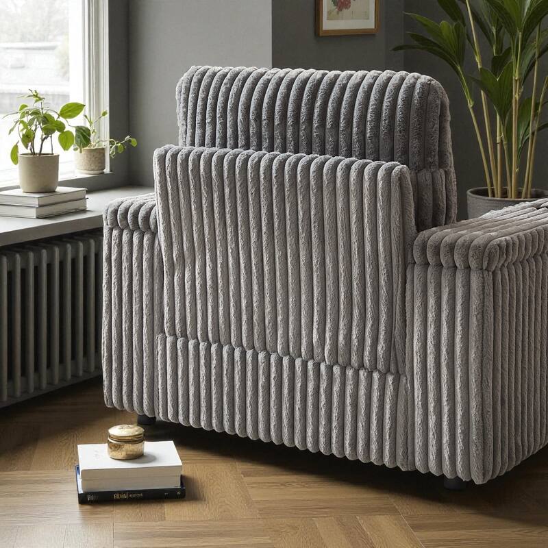 42.5" Corduroy Single Recliner Chair with Cup Holder, Storage Footrest, Armrest Storage and Backrest Pillow