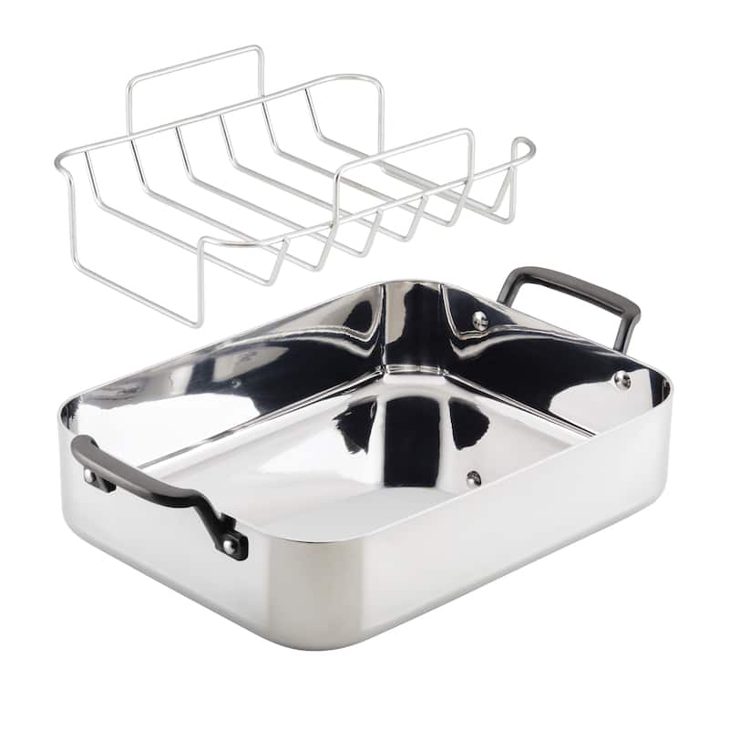KitchenAid 5-Ply Clad Stainless Steel Roaster with Removable Rack, 15-Inch x 11.5-Inch, Polished Stainless Steel