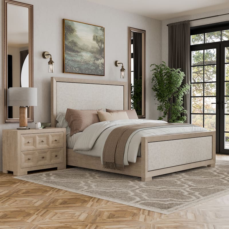 Furniture of America Durem II Modern 2-Piece Solid Wood Panel Bedroom Set with Oversized Nightstand - Tawny - Queen