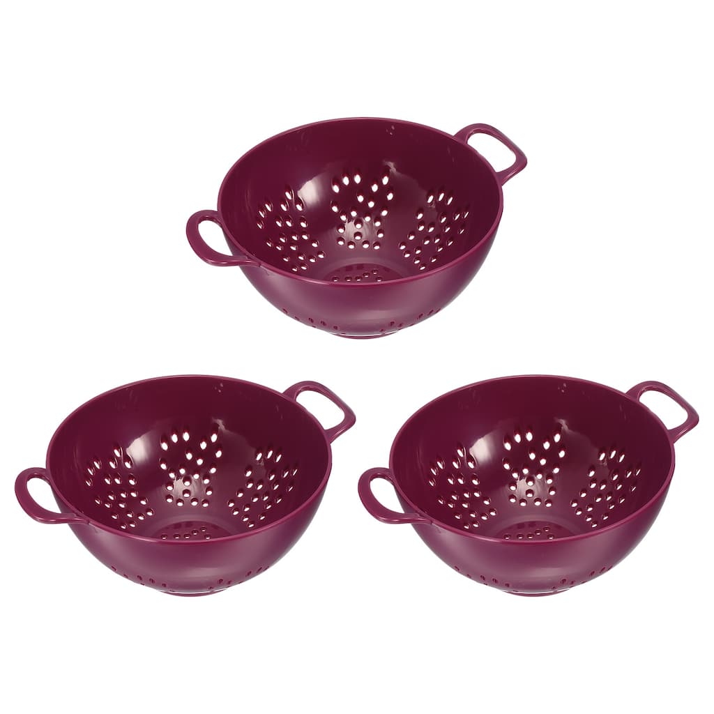 Kitchen Drain Sieve Wash Rice Colander 3PCS, Plastic Washing Basket - Purple - 19cm x 14.8cm x 7.5cm