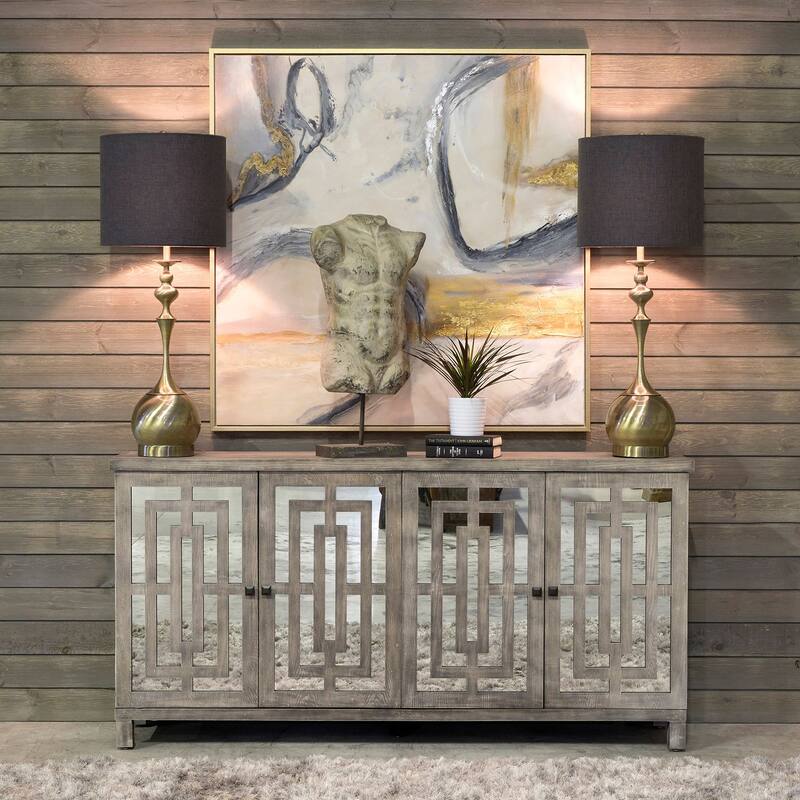 Harp & Finial Abbott 4-Door Gray Wash Beveled Mirror Sideboard