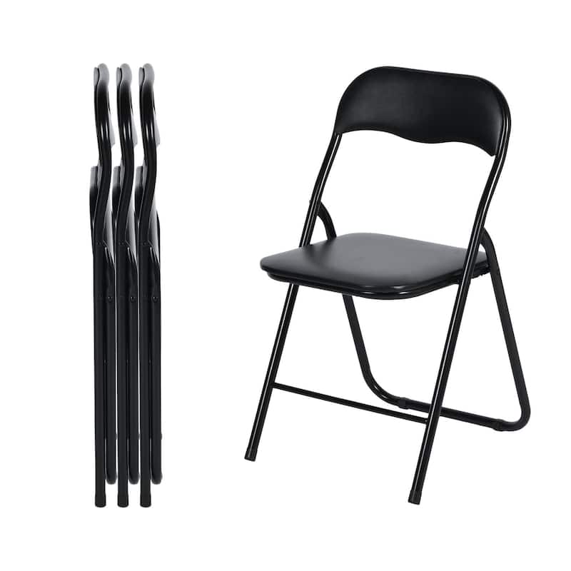 Homy Casa Set Black Folding Dining Chairs, Metal Frame PVC Seat