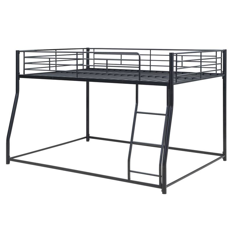 Full XL Over Queen Metal Floor Bunk Bed, Black, Space-Saving Design
