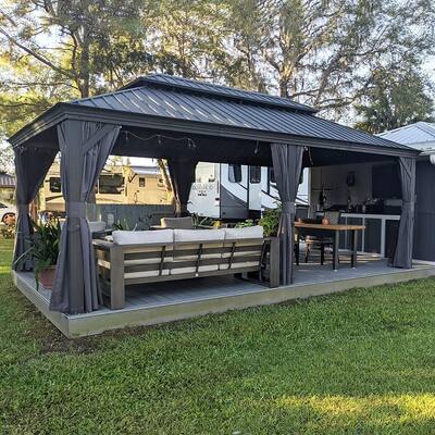 PURPLE LEAF Outdoor Galvanized Steel Hardtop Gazebo, Aluminum Frame Gazebo With Curtains