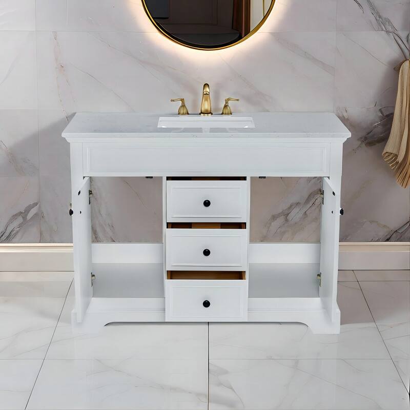 Naeb 48 in. W x 22 in. D x 36 in. H Single Sink Bathroom Vanity in White with White Quartz Countertop