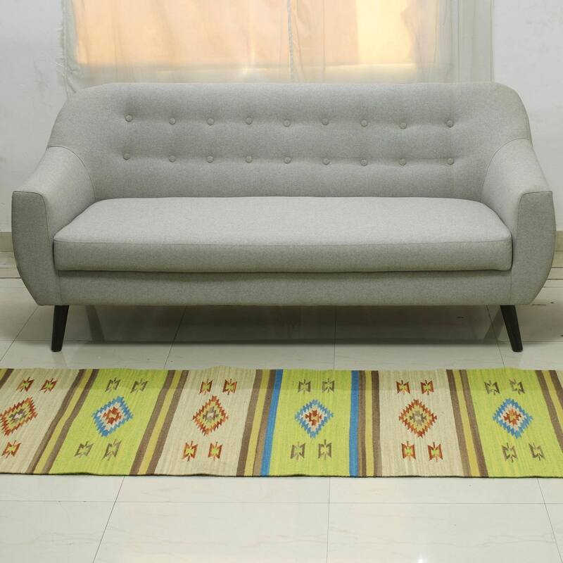 Handmade Diamond Oasis Wool runner (India ) - Big