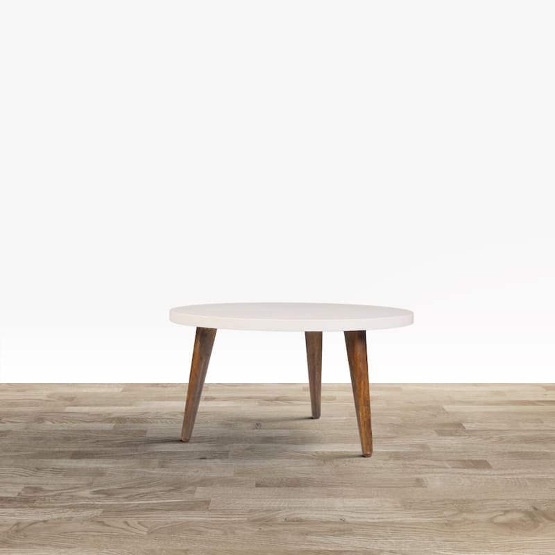 24 Inch Round Wooden Coffee Table with Splayed Legs, White and Brown - 12.4 H x 23.62 W x 23.62 L Inchaes - White, Brown