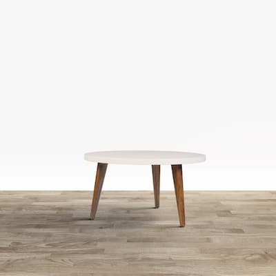 24 Inch Round Wooden Coffee Table with Splayed Legs, White and Brown - 12.4 H x 23.62 W x 23.62 L Inchaes