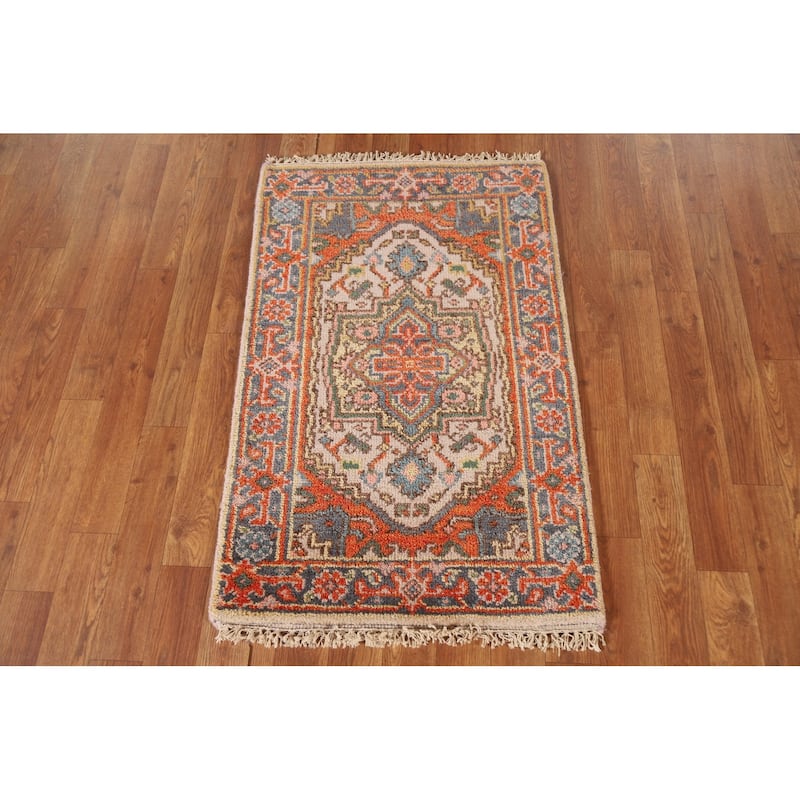 Beige Heriz Serapi Style Accent Area Rug Hand-knotted Wool Carpet - 2'0"x 3'0"