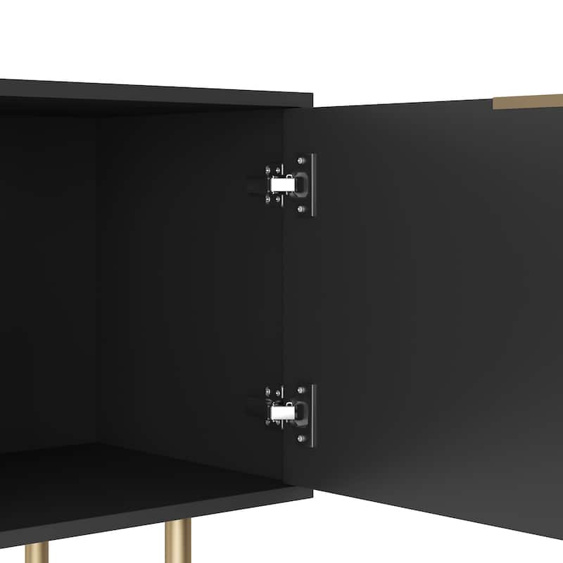 Fluted TV Stand with Storage Doors, Entertainment Center with Shelves, Console Table with Gold Legs and Metal Handles