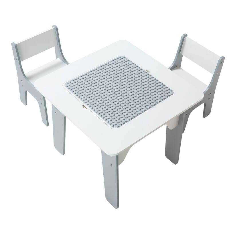 4-in-1 Kids Activity Table with 2 Chairs and Storage, White - 23.5 x 23.5 x 19.48 in
