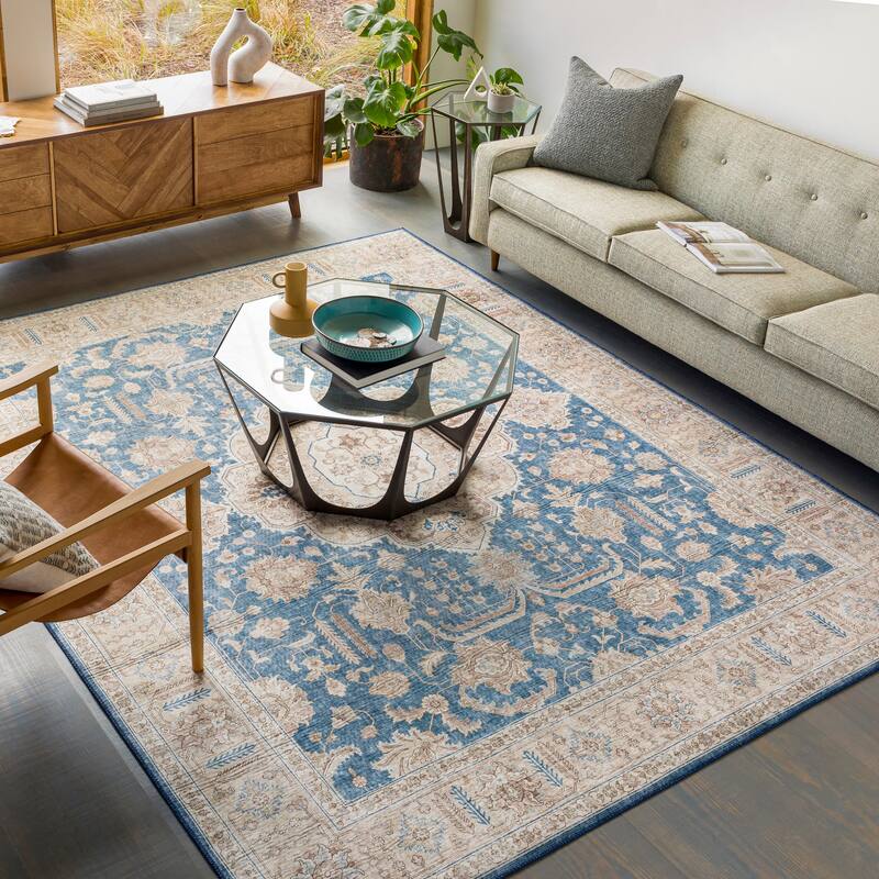 Livabliss Nydia Traditional Medallion Printed Area Rug - Blue/Beige - 9' x 12'