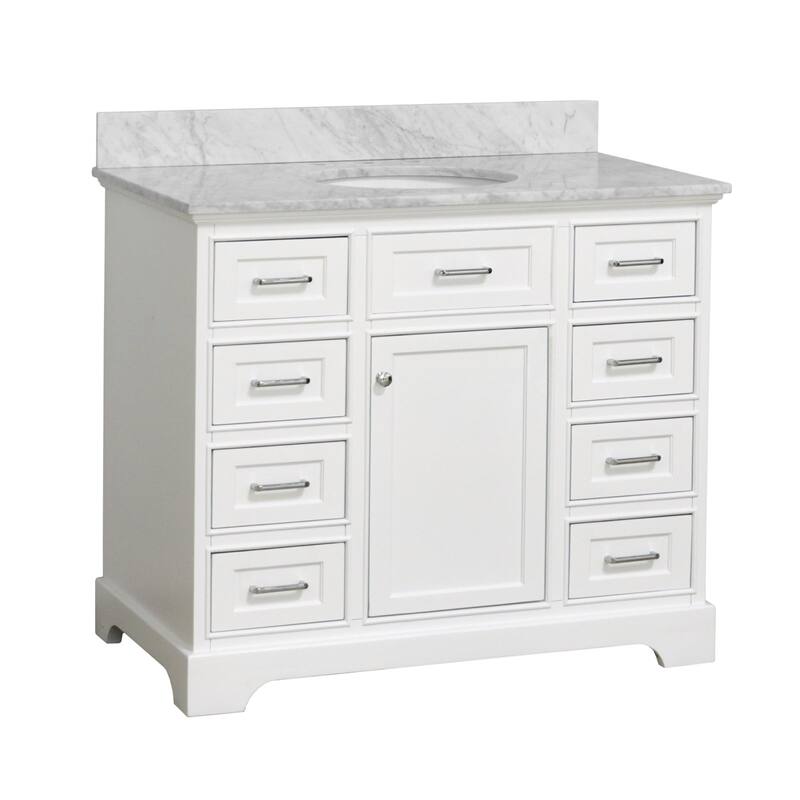 KitchenBathCollection Aria 42" Bathroom Vanity with Carrara Marble Top