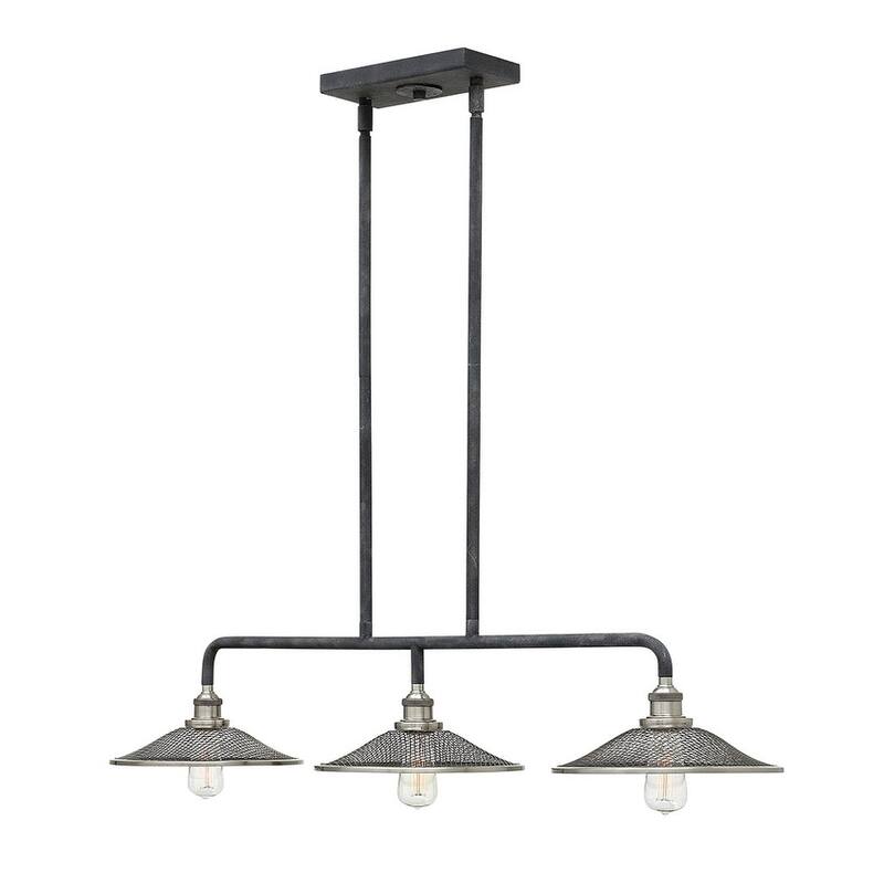 Hinkley Lighting Rigby 3 Light 40" Wide Linear Chandelier with Mesh - Aged Zinc