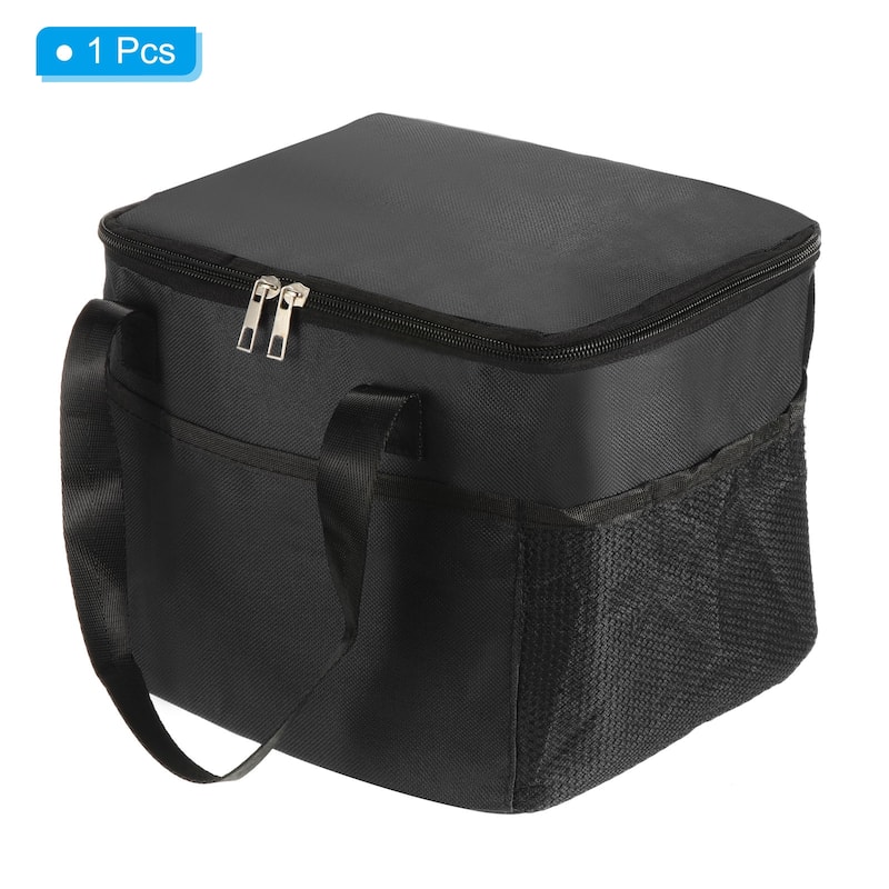 Lunch Bag Tote Bag with Pocket for Work Picnic 9.1"x6.9"x7.9", Black