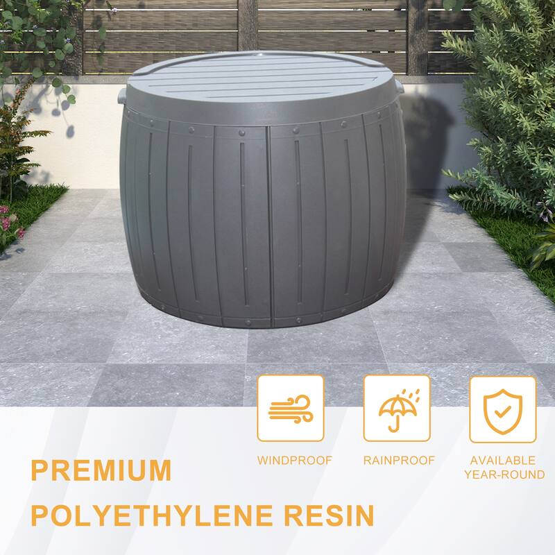 131.96 Gal. Deck Box Brown HDPE Outdoor Storage Shed Drum Table