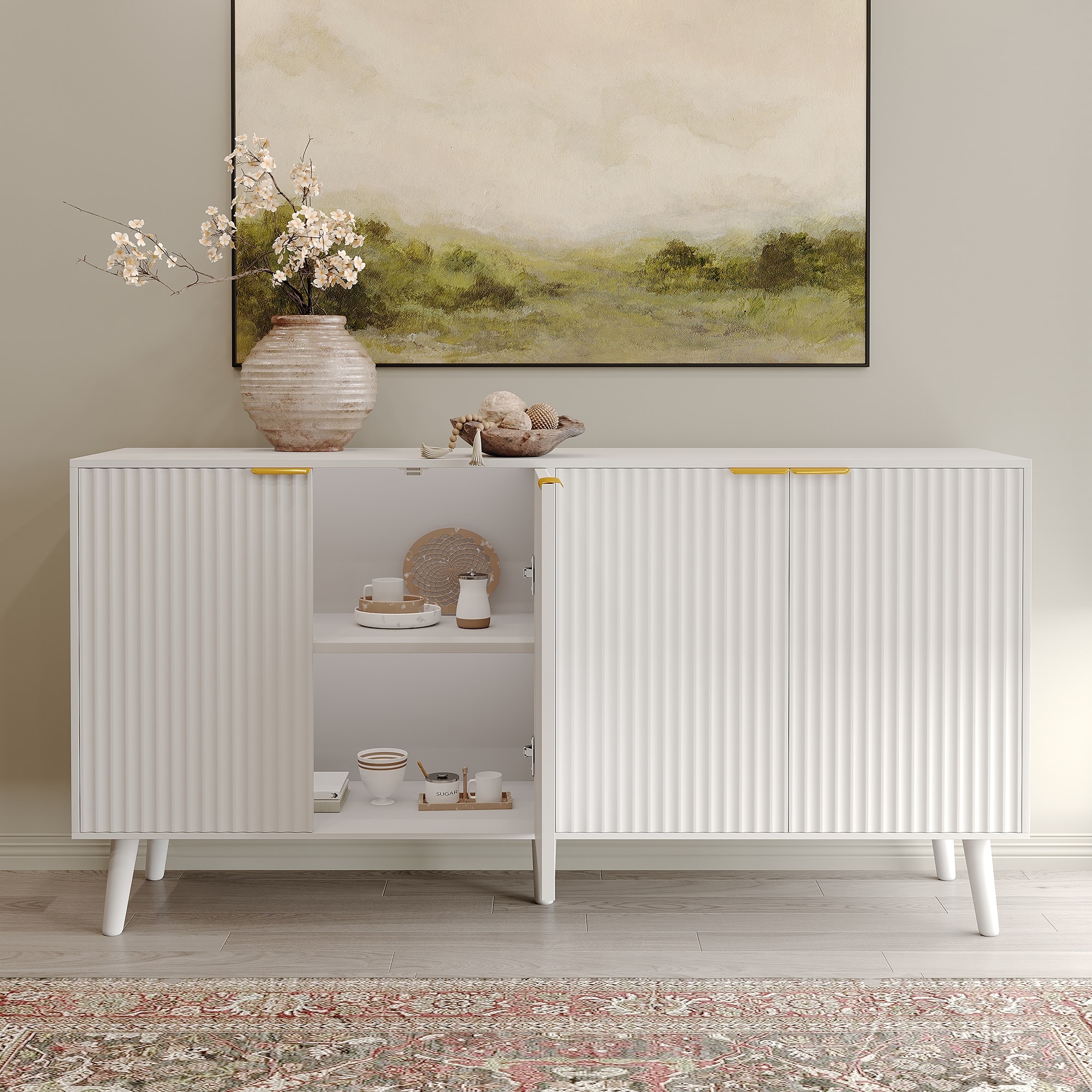 Romision Particle Board Buffet Sideboard Cabinet with 4 Doors - N