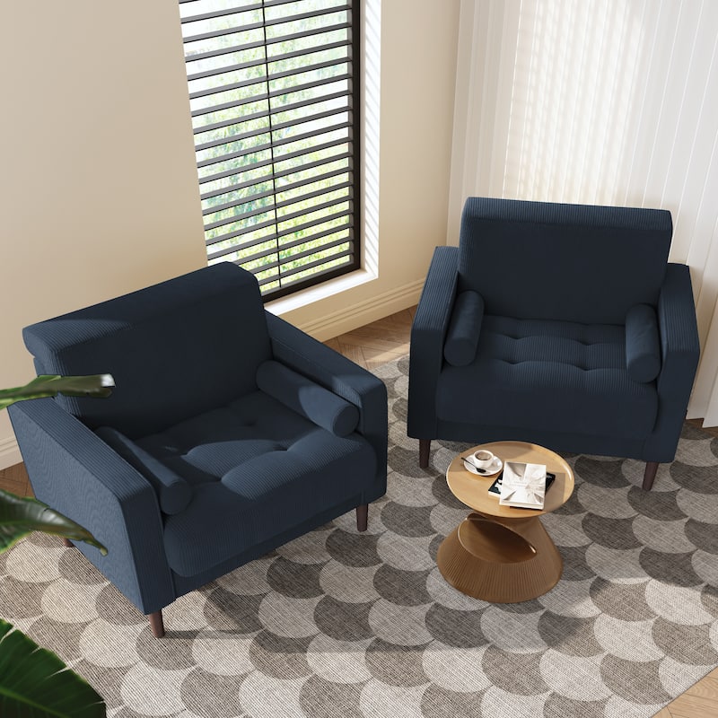 2 Pack Modern Corduroy Wide Armchair with Bolster Pillows