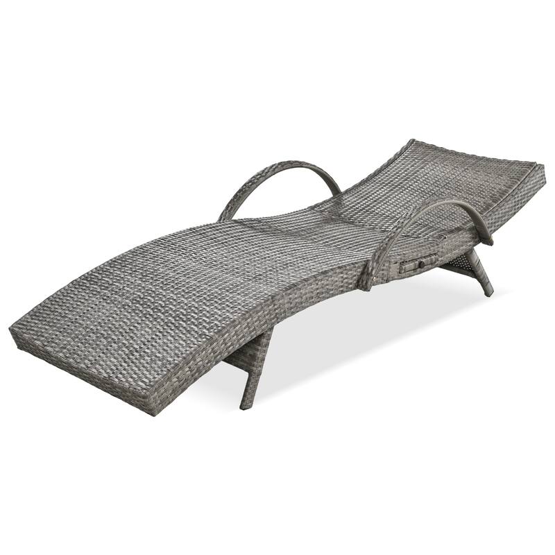 2-piece Outdoor Wicker Chaise Lounge Chairs Set with Pull-out Side Table, Patio Pool Adjustable Reclining Sun Lounger