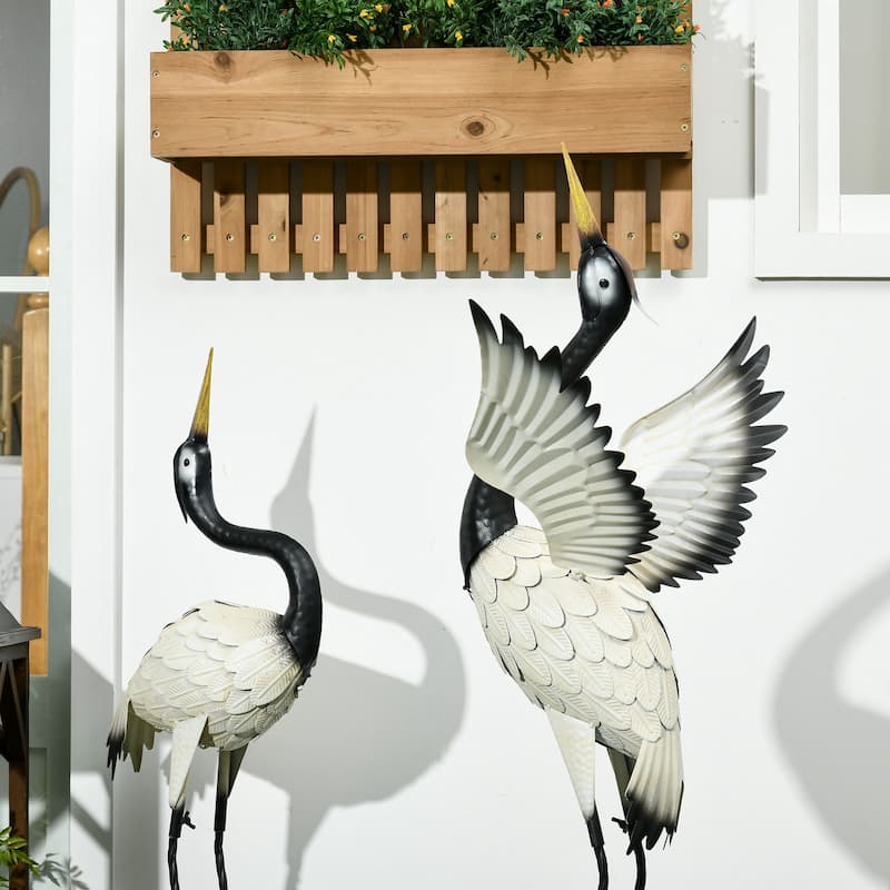 Outsunny Heron Garden Statues, 35.5" & 40.5" Standing Bird Sculptures, Metal Yard Art Decor for Lawn, Patio, Backyard