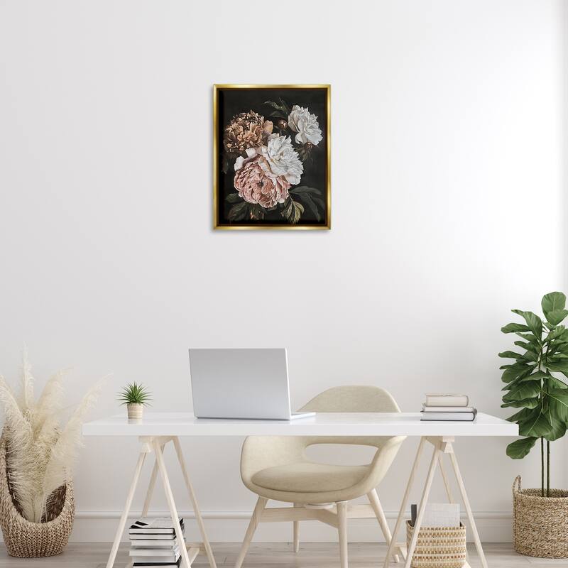 Stupell Moody Peonies on Black Framed Floater Canvas Wall Art Design By Arlington Prints
