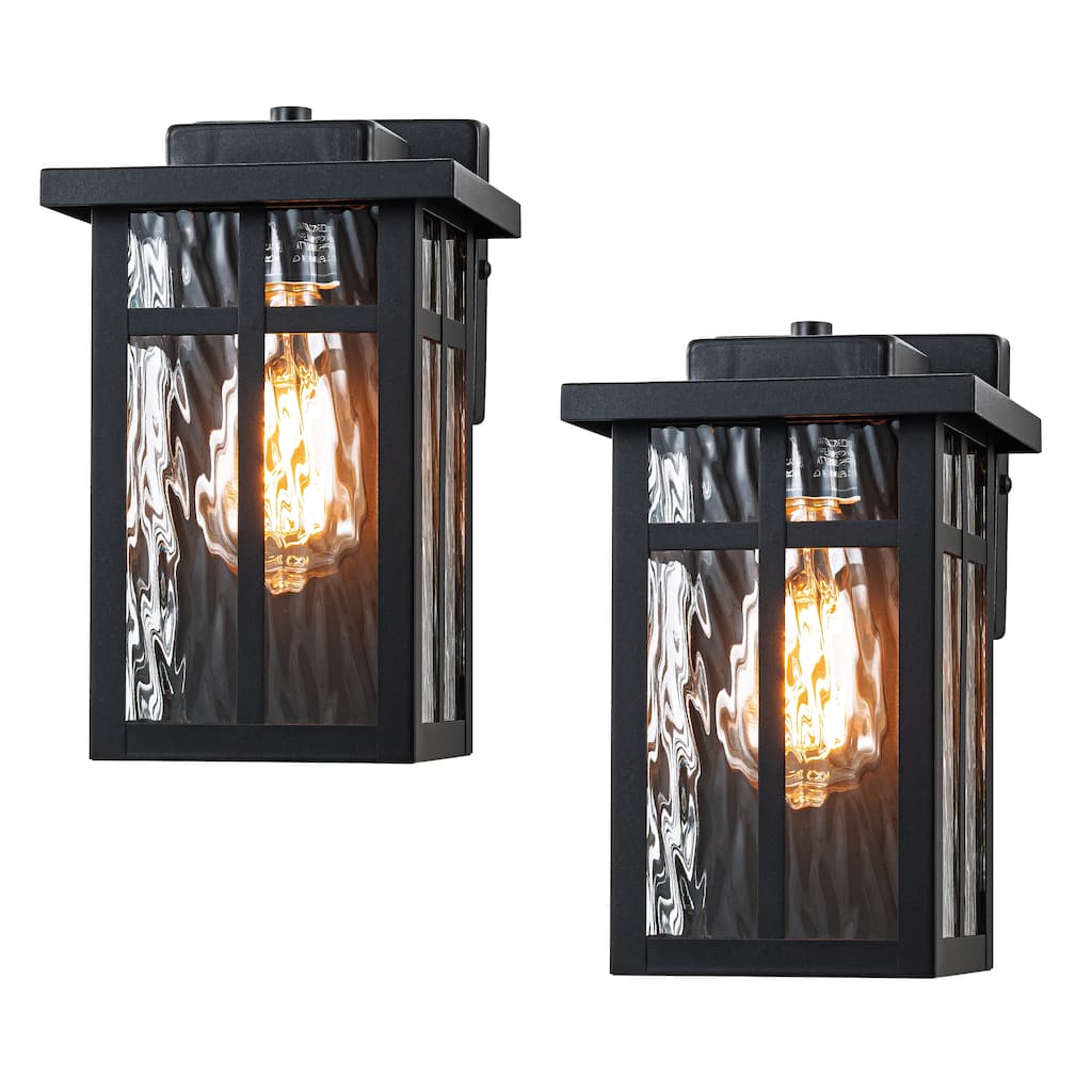 C Cattleya 2 Pack Matte Black Outdoor Wall Lantern Sconces with Water Glass