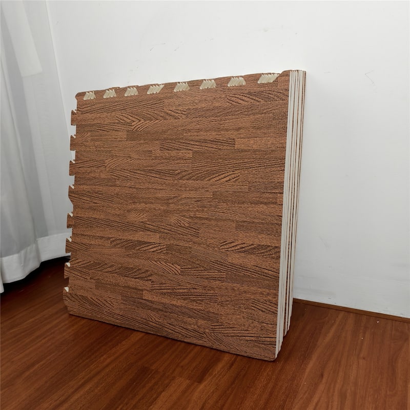 12 Tiles Exercise Wood Grain Puzzle Interlocking Foam Gym Floor Mats - 23.6 X 23.6 inch