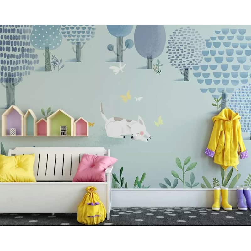 Peel&Stick Cartoon Dog Abstract Forest Removable Kids Wallpaper - Bed ...