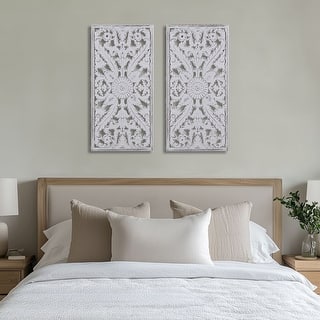 Madison Park Botanical Panel Distressed Carved Wood Wall Decor (Set of 2)