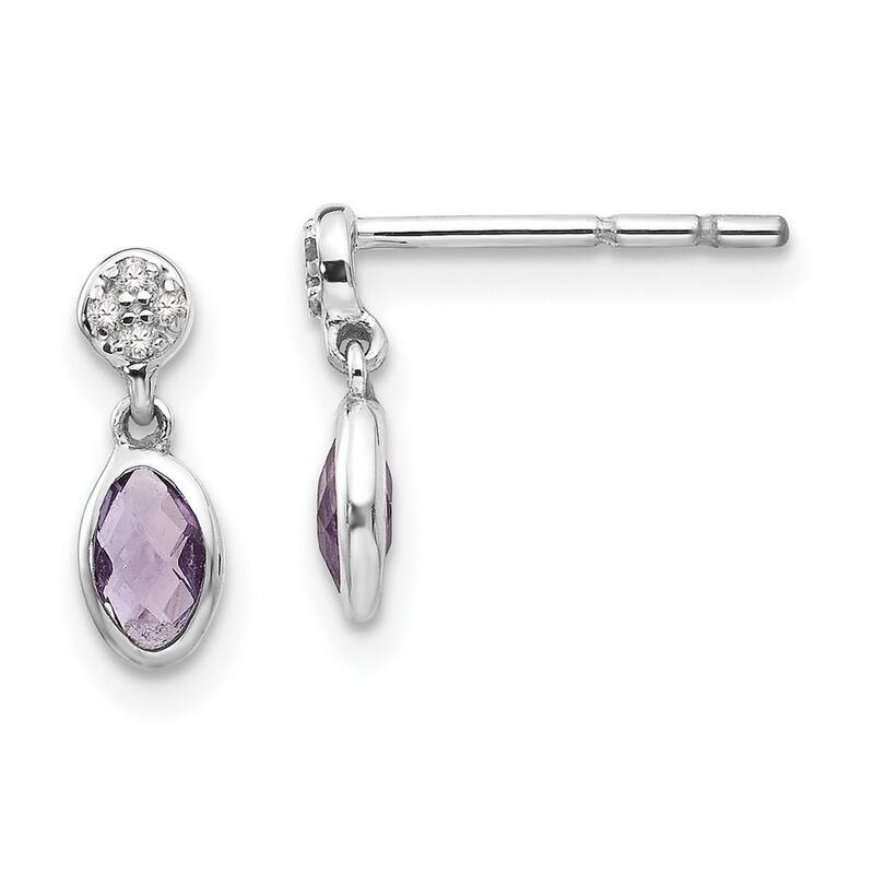 Curata 925 Sterling Silver 12x6mm Amethyst and Diamond Post Earrings