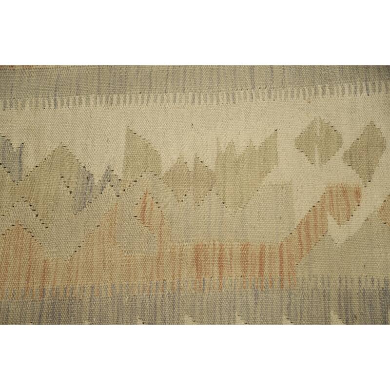 Hand Woven Oriental 100% Wool Carpet Southwestern Tribal Beige & Ivories Kilim Area Rug - 9' 10'' X 6' 4''