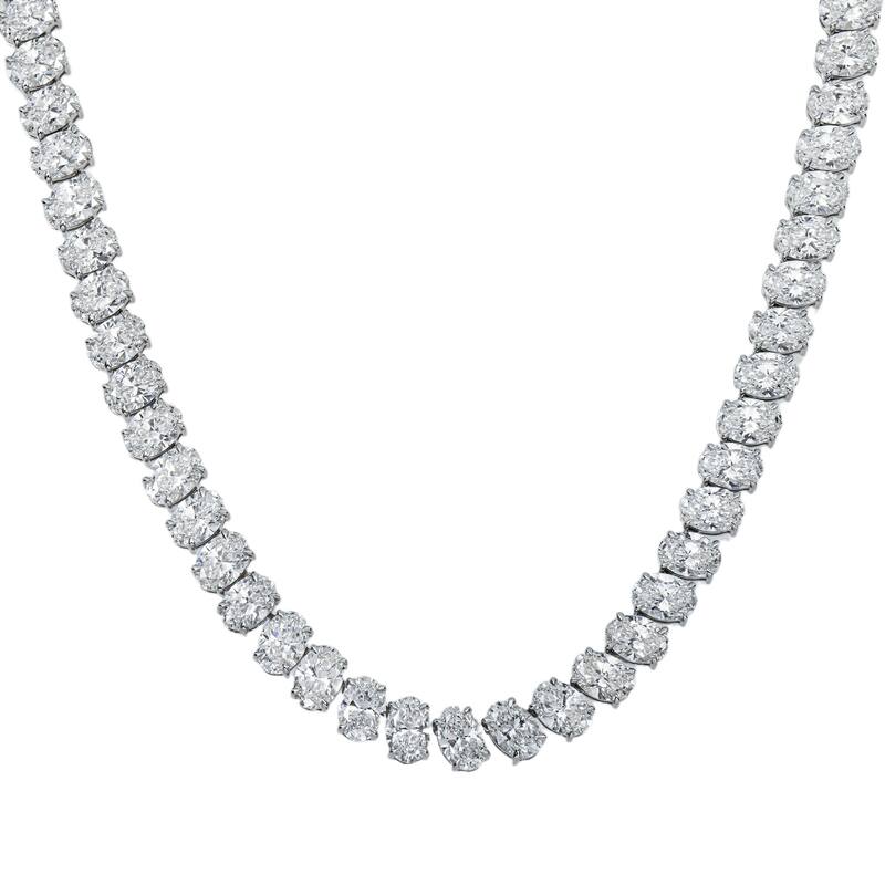 House Of Leon 14K White Gold Oval Cut Diamond Tennis Chain 39.98ct