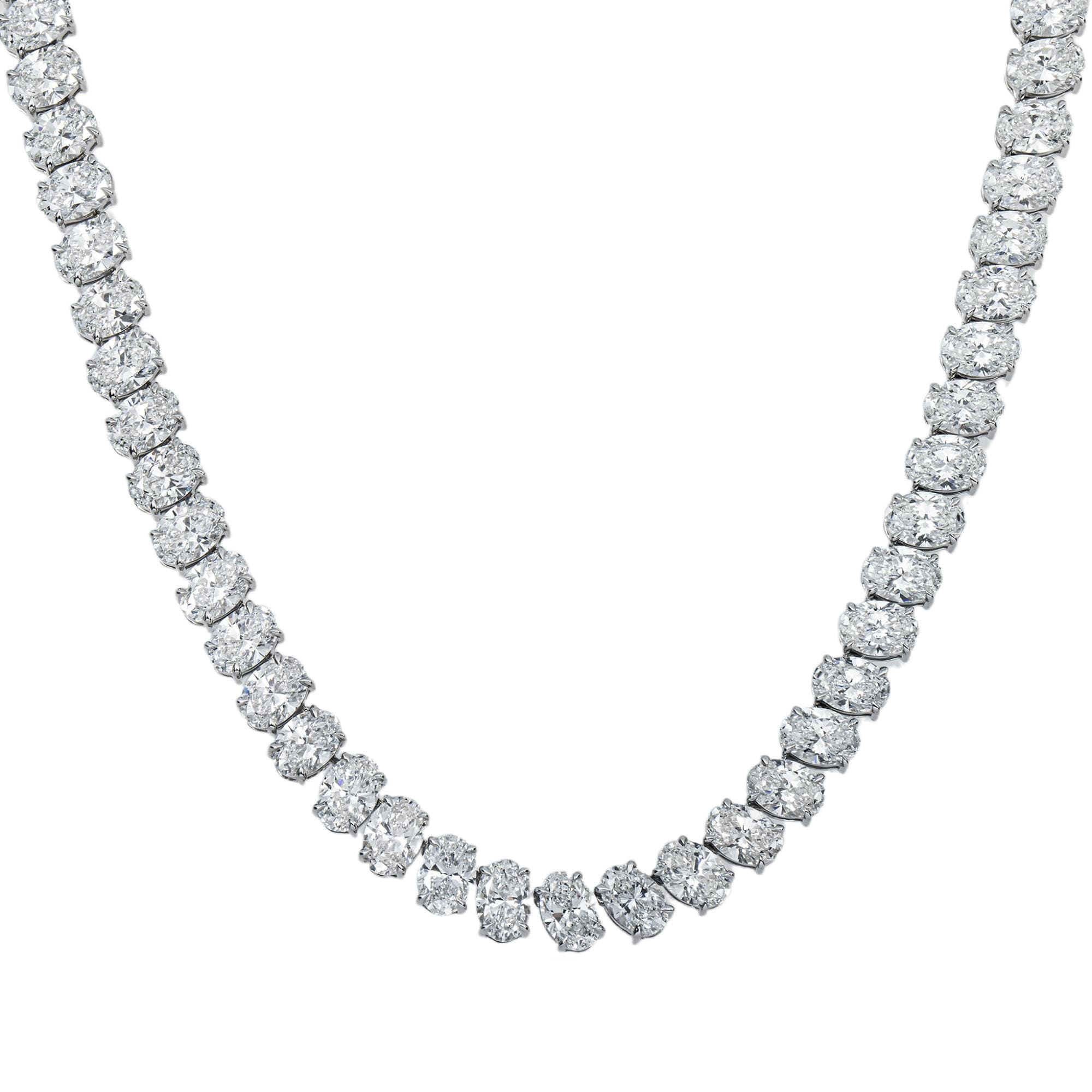 House Of Leon 14K White Gold Oval Cut Diamond Tennis Chain 39.98ct