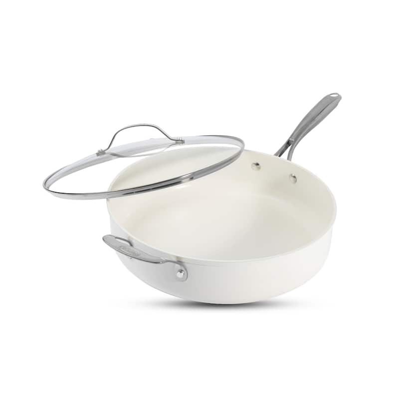 Gotham Steel Cream Ultra Nonstick Ceramic 5.5 Qt Jumbo Cooker Pan with Lid
