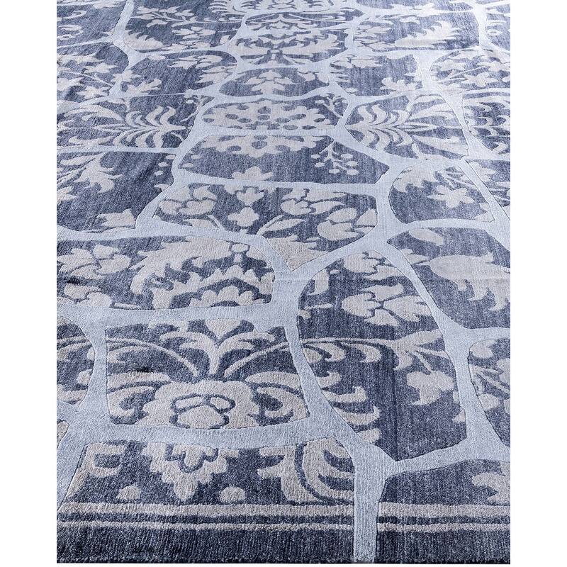 Modern One-of-a-Kind Hand-Knotted Area Rug - White, 9' 0" x 12' 3" - 9' 0" x 12' 3"
