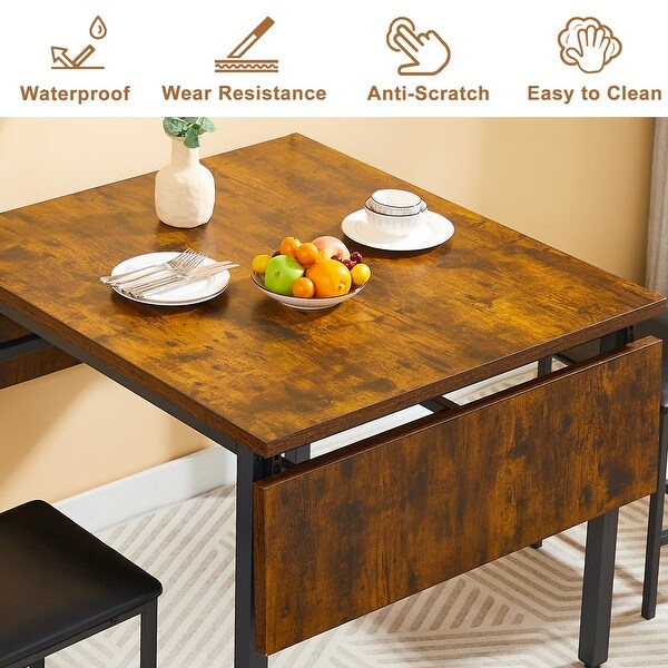 Modern Industrial 63.2'' Extendable Dining Table w/Drop Leaf