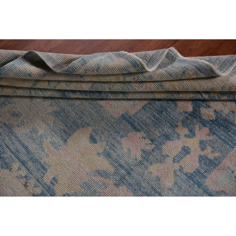 Hand Knotted Oriental 100% Wool Carpet Transitional All-Over Navy Blue & Blues Oushak Area Rug - 11' 5'' X 8' 3''