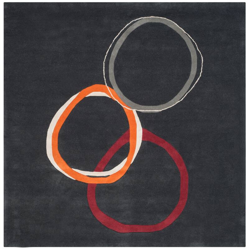 SAFAVIEH Handmade Soho Tiera Circles N.Z. Wool Rug - 8' Square - Charcoal